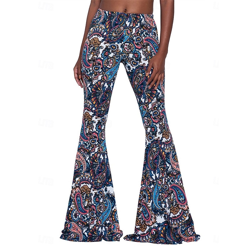Retro Vintage Boho 1970s Bell Bottoms Pants Flare Leggings Flared Trousers Disco High Waist Paisley Tribal Fancy Dress Women's Halloween Carnival Vacation Music Festival Festival Adults' Pants