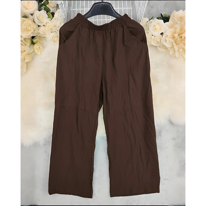 Women's Cotton Linen Pants Slacks Fashion Full Length Natural Plain Pocket Elastic Waist Comfy Comfortable Vacation Street Coffee Summer Regular Fit3