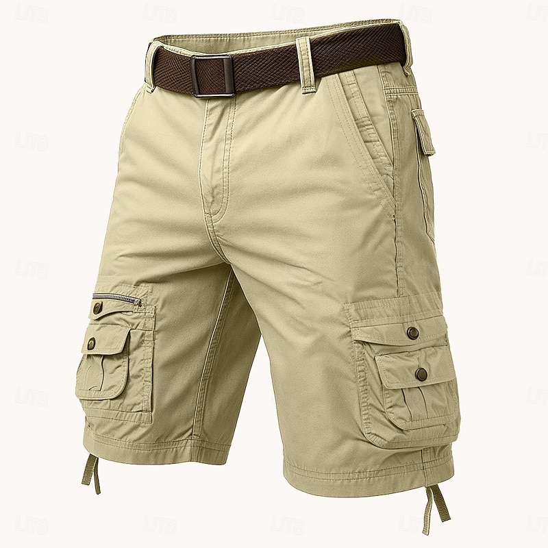 Men's Cargo Shorts Shorts Bermuda shorts Beach Shorts Work Shorts Leg Drawstring Multi Pocket 6 Pocket Plain Knee Length Outdoor Sports Outdoor Casual Vacation Streetwear Black Red