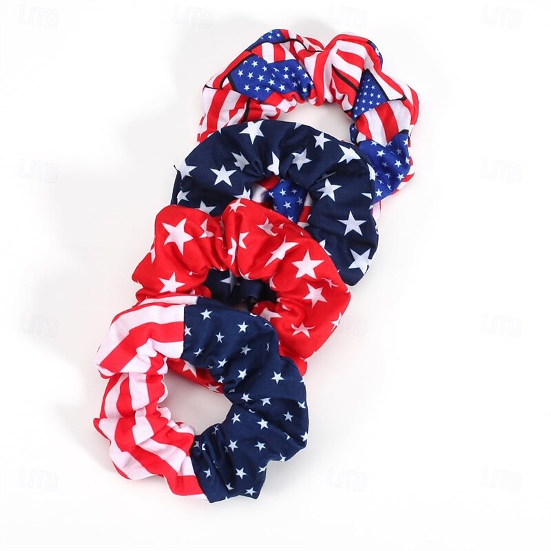 4Pcs Patriotic 4th of July Hair Bands American Flag Hair Ties Hair Ropes Independence Day Hair Scrunchies National Day Decorations2