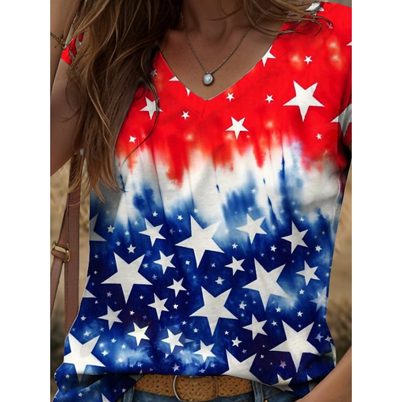 Women's Patriotic  Camisole Tank Top Graphic Flag Vintage Stylish Classic Sleeveless Red White And Blue Short Sleeve V Neck Regular Tops Daily Print Red Summer Spring3
