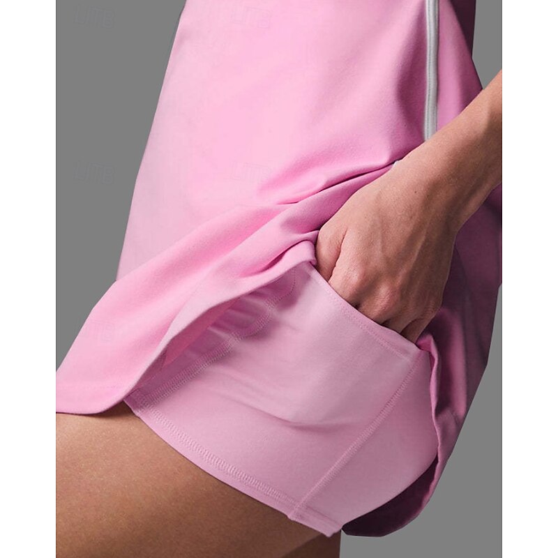 Women's Patchwork Tennis Dress with Built in Shorts and Bra Sports Dress Sleeveless Contrast Binding Quick Dry Moisture Wicking Tennis Golf Pickleball Spaghetti Strap Dress Light Yellow Black Pink4