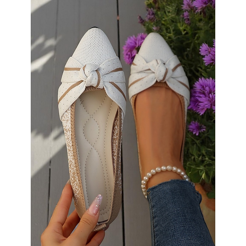 Women's Flyknit Knot Slip-On Flats- Soft Knit Upper with Stylish Stripes and Durable Sole, Perfect for Comfortable and Casual Activities