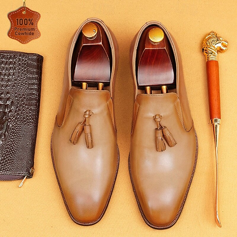 Men's Tan Leather Loafers with Tassel Detail – Stylish and Comfortable Footwear for Weddings, Office Meetings and Evening Events