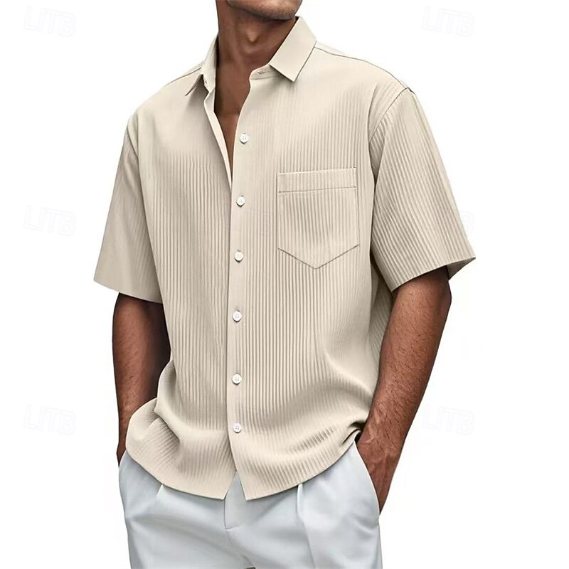 Men's Shirt Summer Shirt Casual Shirt Beach Shirt Button Up Shirt Black White Red Navy Blue Blue Short Sleeve Plain Lapel Vacation Hawaiian Jacquard Clothing Apparel Polyester Fashion Casual4