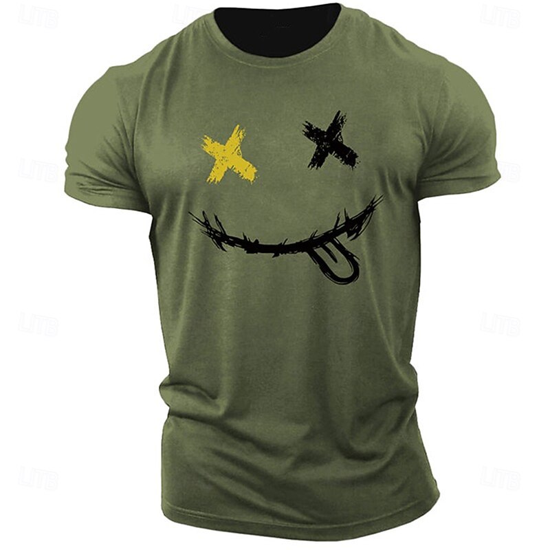 Men's Casual Short Sleeve Graphic T-Shirt with X-Eyes Smiley Face Design