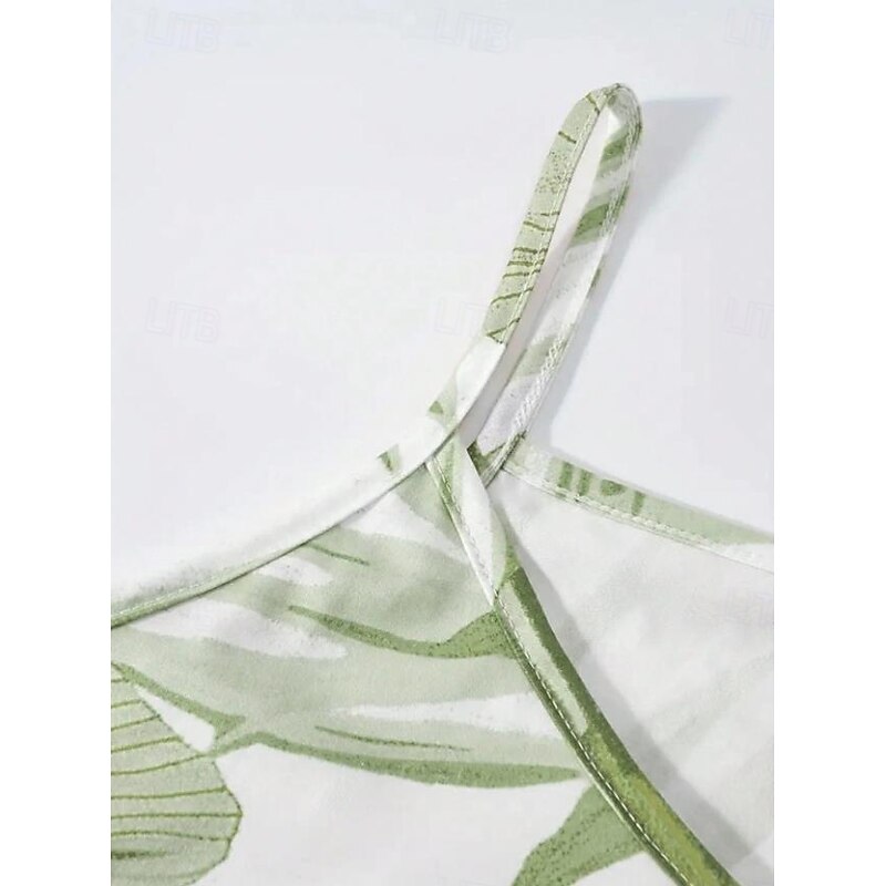 Women's Maxi Dress Sundress A Line Dress Slip Dress Vacation Casual Boho Beach Regular Fit Graphic Leaf Sleeveless V Neck Blue Green Summer Spring4