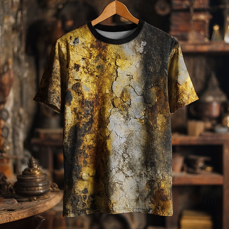 Men's Optical Illusion T Shirt Short Sleeve T shirt 3D Print Crew Neck Shirt Retro Vintage Vintage Retro Party Street Casual Dark Brown Yellow Brown Summer Spring Clothing Apparel S M L XL XXL XXXL3