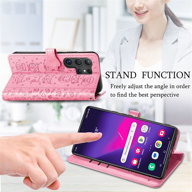 Phone Case For Samsung Galaxy S25 S24 S24 FE S23 S22 S21 Ultra Plus A16 A55 5G A35 5G A25 Wallet Case Flip Cover with Wrist Strap Shockproof Cat Dog TPU PU Leather2