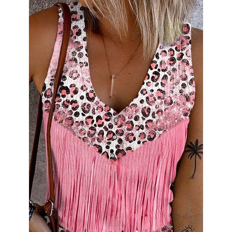 Women's Camisole Tank Top Leopard Color Block Stylish Casual Sleeveless Sleeveless V Neck Crop Tops Daily Print Pink Blue Summer Spring2