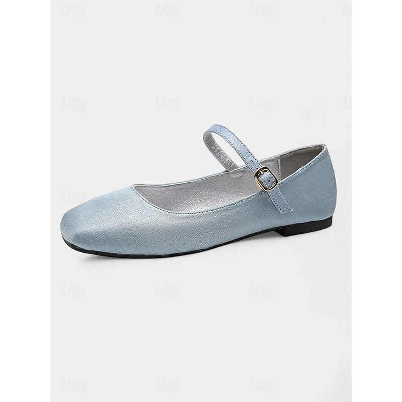 Women's Light Blue Satin Mary Jane Flats with Elegant Strap - Perfect Flat Shoes for Daily Dates4