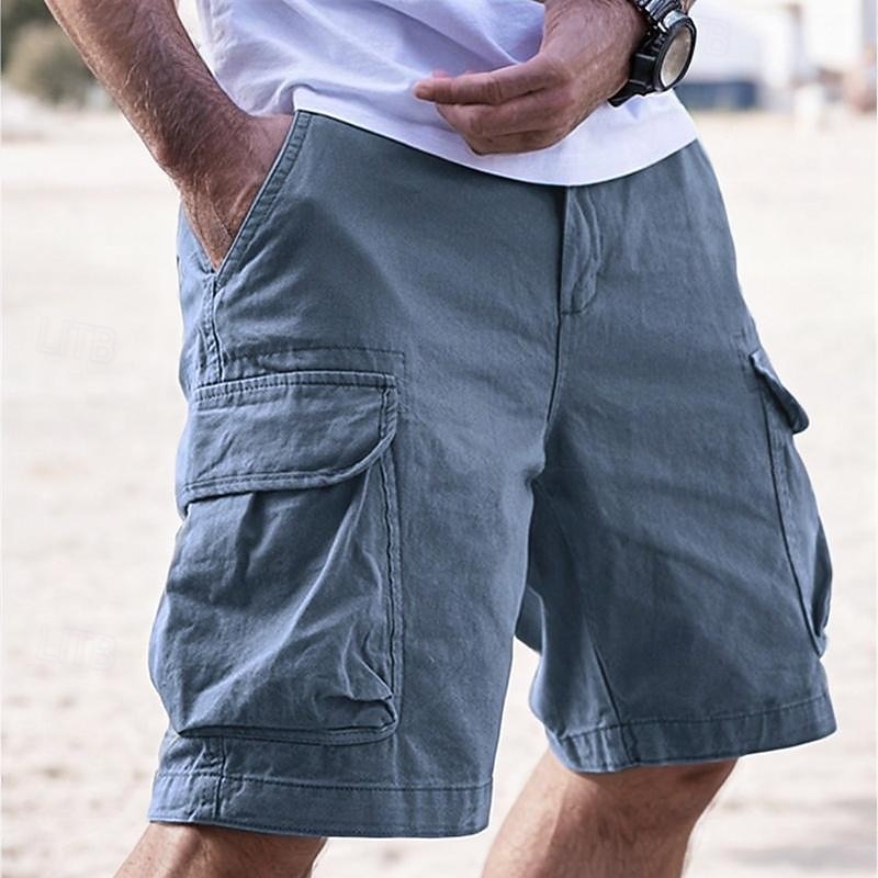 Men's Cargo Shorts Outdoor Shorts Camping Shorts Casual Shorts Hiking Shorts Elastic Waist Multi Pocket Straight Leg Plain Wearable Moisture Wicking Knee Length Outdoor Casual Daily Vacation Fashion4