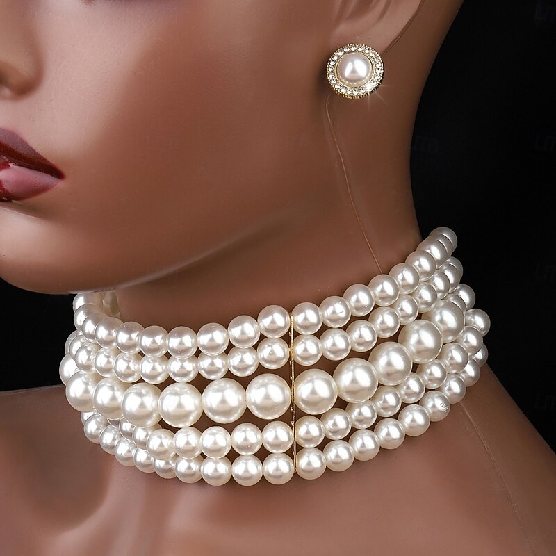 Bridal Jewelry Sets 1 set Imitation Pearl Alloy Earrings Necklace Women's Elegant Artistic Simple Jewelry Set For Wedding Birthday Holiday2