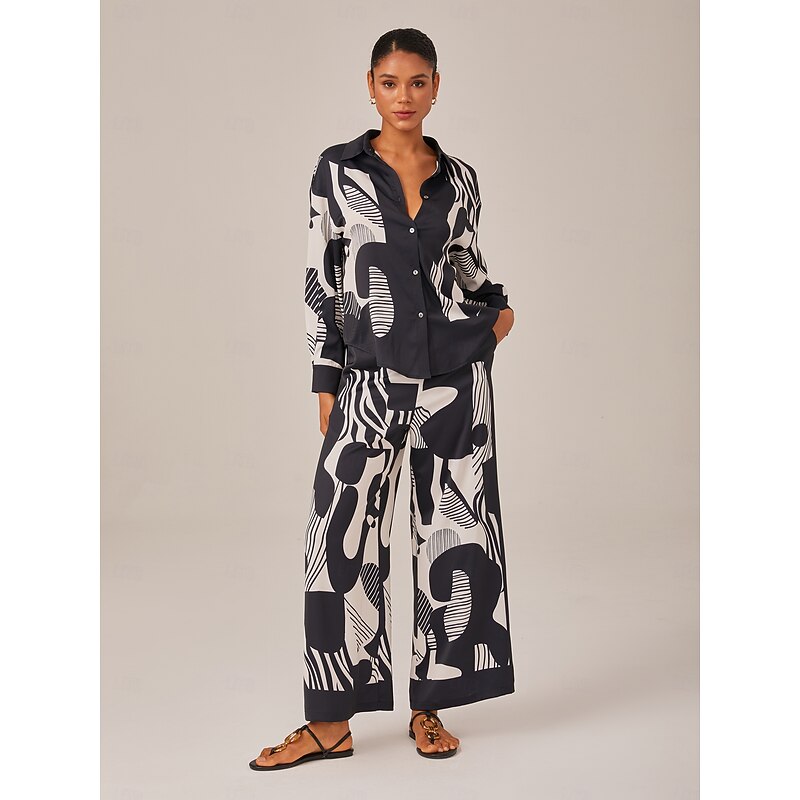 Women's Female Button Down Shirt Casual Shirt Abstract Abstract Art Casual Bishop Sleeve Black Buttons Long Sleeve Elegant Bohemia Vacation Shirt Collar Summer4