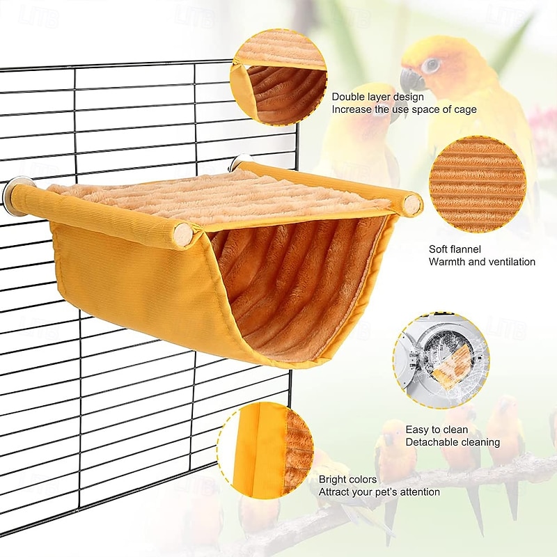Pet Hanging Hammock Warm Nest Bed Removable Washable Bird Cage Perch For Parrot Hamster large yellow2