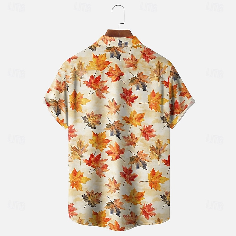 Canada Day Men's Maple Leaf Beaver Shirt Summer Shirt Button Up Shirt Short Sleeve Fashion Casual Holiday Summer Spring Turndown 3D Print Collared Shirts Front One Pocket Khaki2