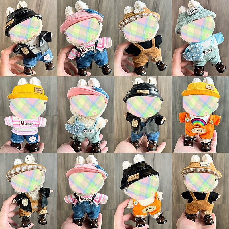 Clothes ForLabubu 17cm, Clothes Set ForLabubu Doll, Hat Clothes Backpack ForLabubu, Stylish Adorable Dolls Clothes Accessories (No Doll)