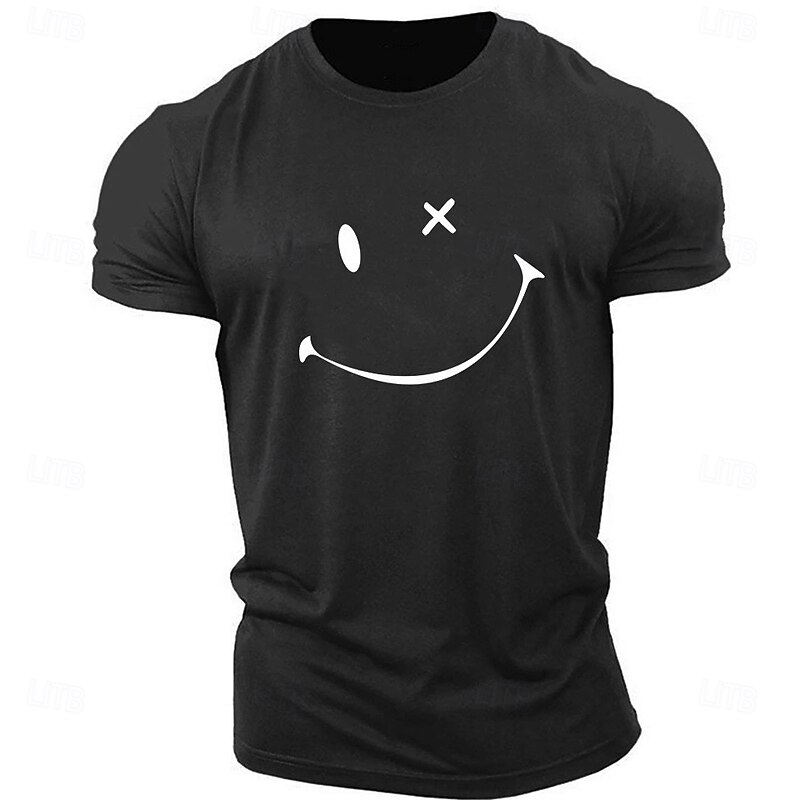 Men's Graphic Tee: Distressed X-Eye Smiley Face Print, Casual Short Sleeve T-Shirt2
