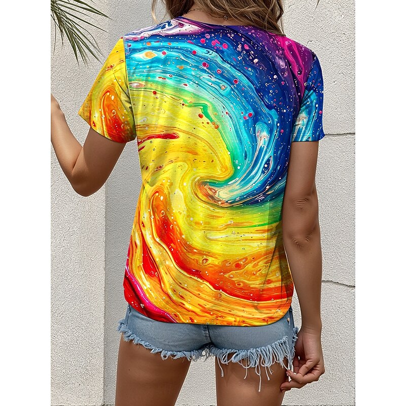 LGBT Pride Parade Pride Raindow Women's T Shirt Graphic Geometric Vintage Stylish Classic Short Sleeve V Neck Regular Tops Daily Weekend Print Yellow Orange Summer Spring2
