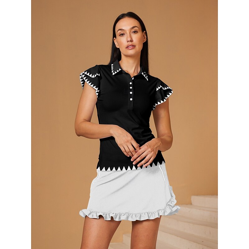 Women's Golf Polo Shirt Black Short Sleeve Top Ladies Golf Attire Clothes Outfits Wear Apparel