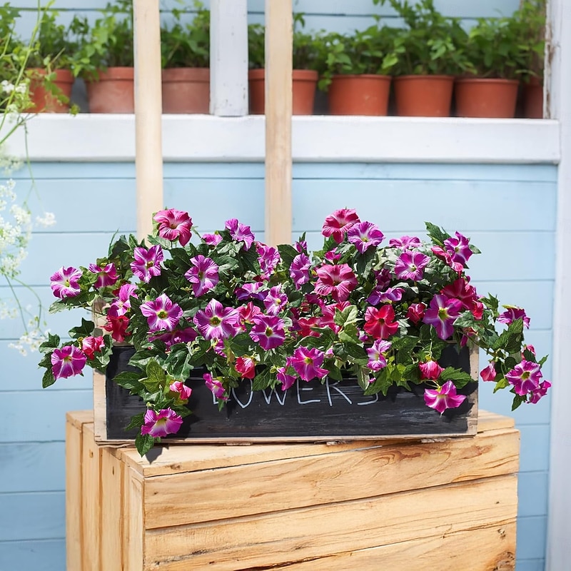 1 Bundle Artificial Flowers for Outdoors Spring Faux Morning Glory Look Real Silk Flowers for Outside Planter UV Resistant Fake Flowers for Home Garden Balcony Yard Porch Deco2