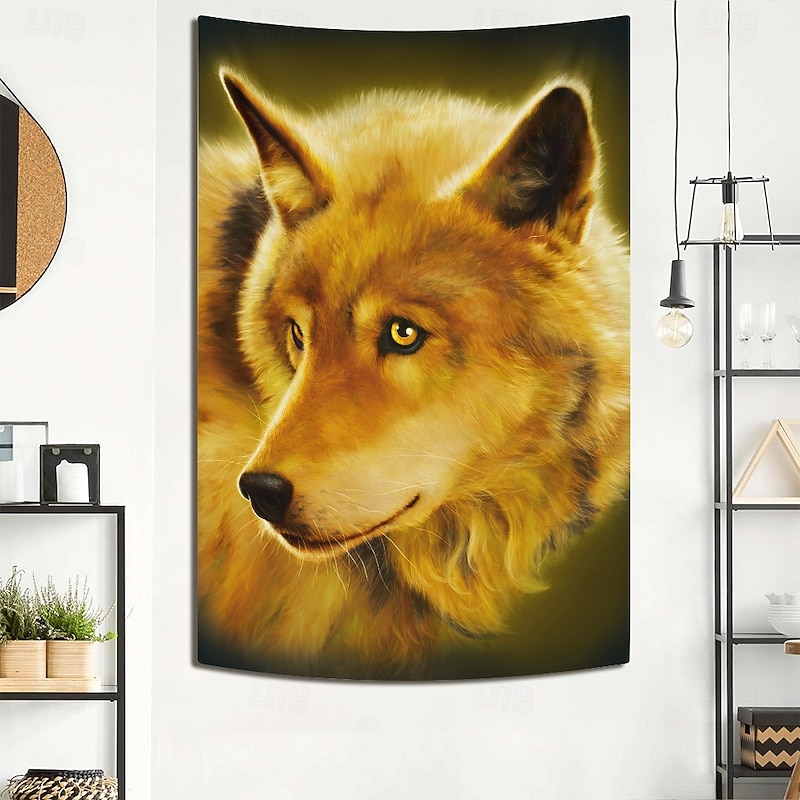 "Wolf Golden Sun" Vincent Hie Hanging Tapestry Wall Art Large Tapestry Mural Decor Photograph Backdrop Blanket Curtain Home Bedroom Living Room Decoration3