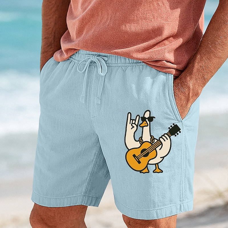 Men's Shorts Summer Shorts Beach Shorts Drawstring Elastic Waist Print Graphic Animal Comfort Breathable Short Outdoor Holiday Going out Vacation Hawaiian White Green Micro-elastic2