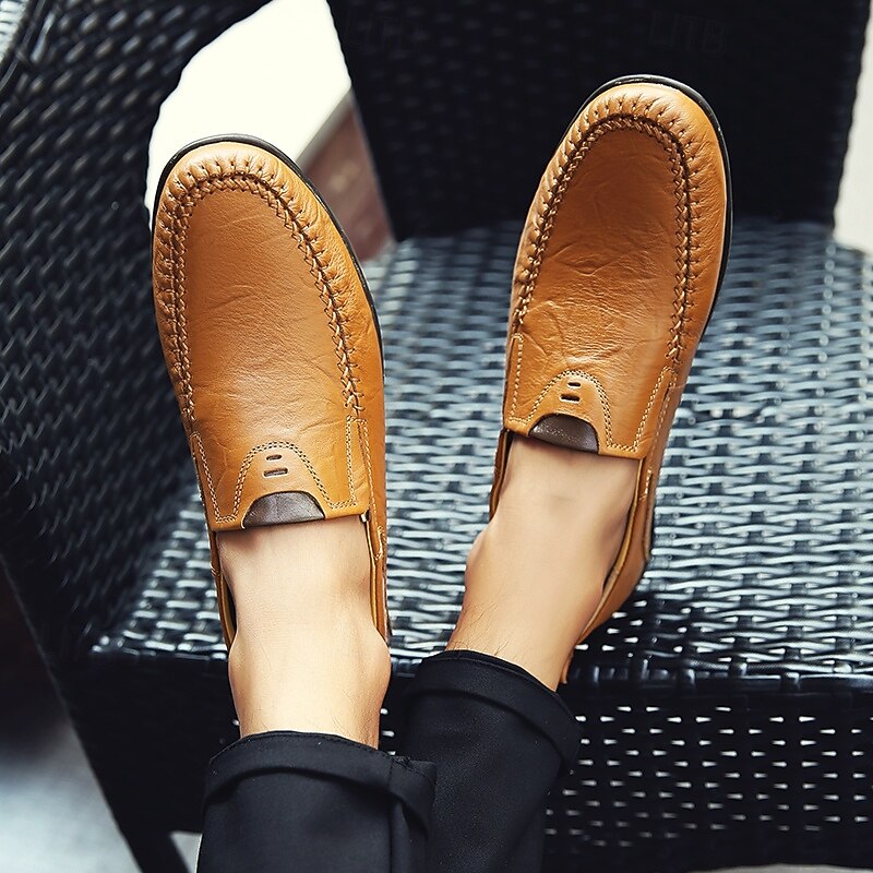 Men's Casual Brown Loafers with Soft Faux Leather Upper, Hand-Stitched Detailing, and Durable Rubber Sole - Perfect for Everyday Wear and Outdoor Activities4