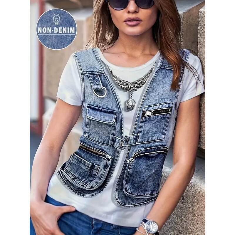 Women's T Shirt Graphic Vintage Stylish Western Short Sleeve Crew Neck Round Neck Regular Tops Daily Going out Weekend Print Blue Summer Spring