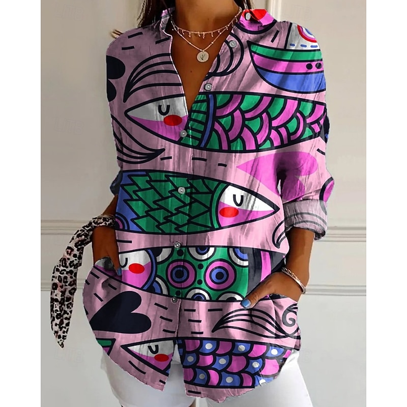 Women's Shirt Blouse Flower Casual Long Sleeve Shirt Collar Regular Tops Daily Holiday Going out Buttons Print White Yellow Blue Purple Fuchsia Summer3