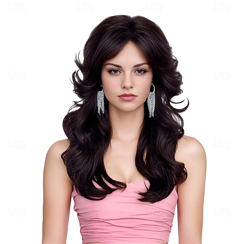 Vintage Wigs Natural Black Wig for Women Lady Layered Synthetic Full Wigs for 70s Cosplay Costume Disco Hair Wig Halloween Wigs2
