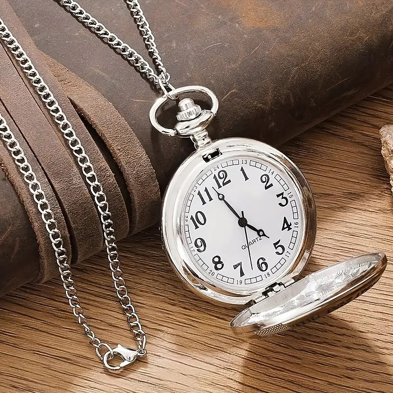 Vintage Men's Classic Silver Fashion Pocket Watch Round Alloy Case Quartz Movement Casual Style Ideal Gift for Father's Day Watch4