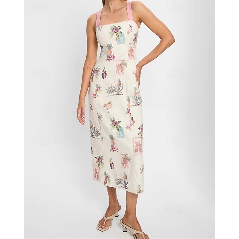 Women's Long Dress Maxi Dress Cotton Linen Dresses Casual Dress Fashion Outdoor Party Holiday Regular Fit Flower Sleeveless Straps Pink Summer