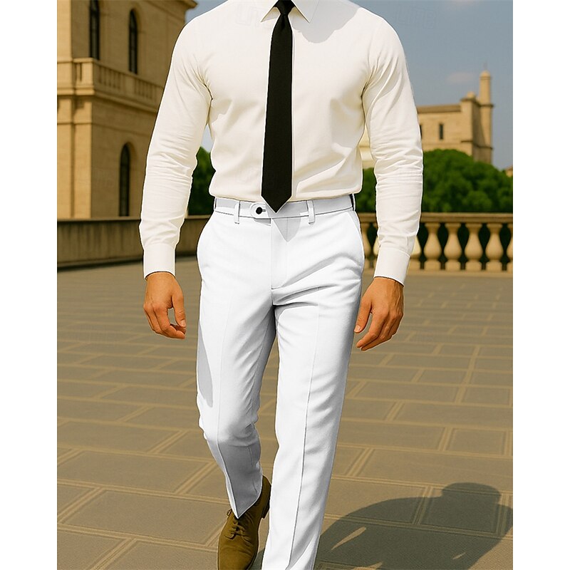 Men's Dress Pants Trousers Chinos Slacks Buttons Pocket Plain Comfort Formal Party Work Fashion Classic Style Black White Micro-elastic2