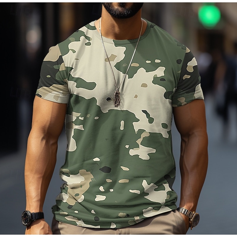 Men's Tee Short Sleeve Shirt Tee Top Short Sleeve Crewneck Spring &  Fall Pattern Fashion Designer Print Vacation Street Going out Mint Green Green Light Green Top Tee for Men2