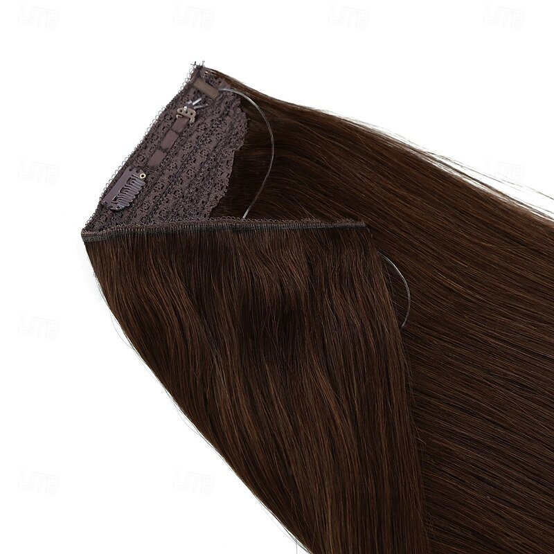 Nvisible Wire Hair Extensions Real Human Hair 20 Inch-50G  22Inch-80G  2# Dark Brown  Transparent Fish Line Clip-Ins Hair Piece Human Hair Extensions For Women3
