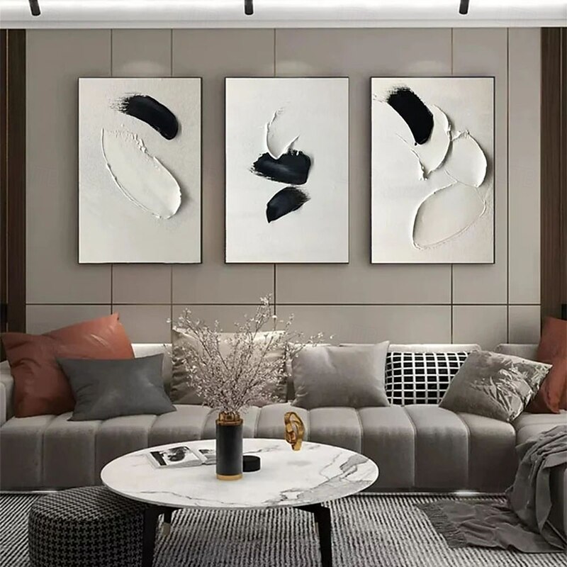 Black and White oil painting handmade Wall Art Set of 3 Abstract Painting on Canvas hand painted Texture mordern painting Wall Art Modern Abstract painting Wall Art Wal Decor4