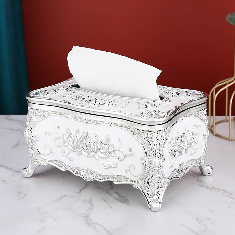Vintage Tissue Box Cover,European Decorative Napkin Holder for Living Room, Hotel, Restaurant, KTV, Luxury Desktop Paper Towel Dispenser for Home Decor2