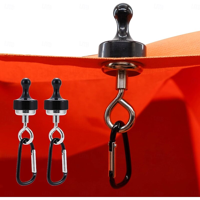 2 Sets Strong Magnet Hooks Pulling Force Rare Earth Magnetic Hooks with Countersunk Hole Eyebolt for Outdoor Hanging Camping LightSkylight Tent Fixer Hook with Mountaineering Buckle 2Pack