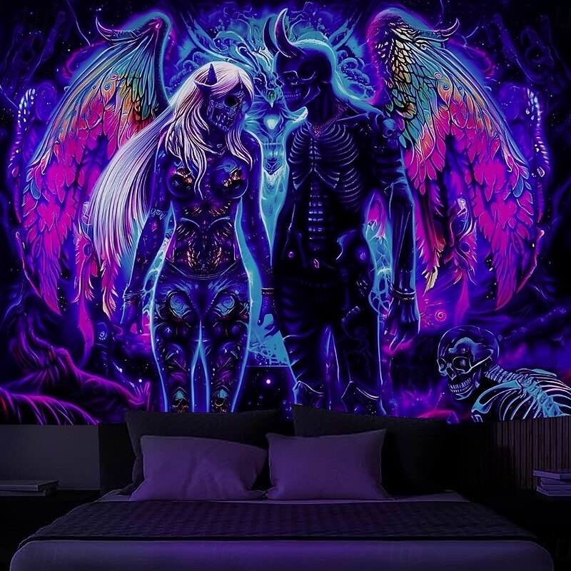 Blacklight Tapestry Glow in the Dark Glow Party UV Reactive Demons Trippy Misty Hanging Tapestry Wall Art Mural for Living Room Bedroom2