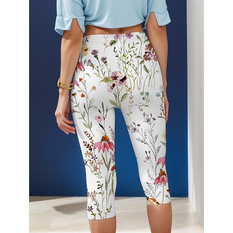 Women's Leggings Capri Pants High Elasticity Vacation Vintage Fashion Full Length High Waist Floral Graphic Printing Thermal Warm Breathable Soft Stretchy Formal Outdoor Vacation2