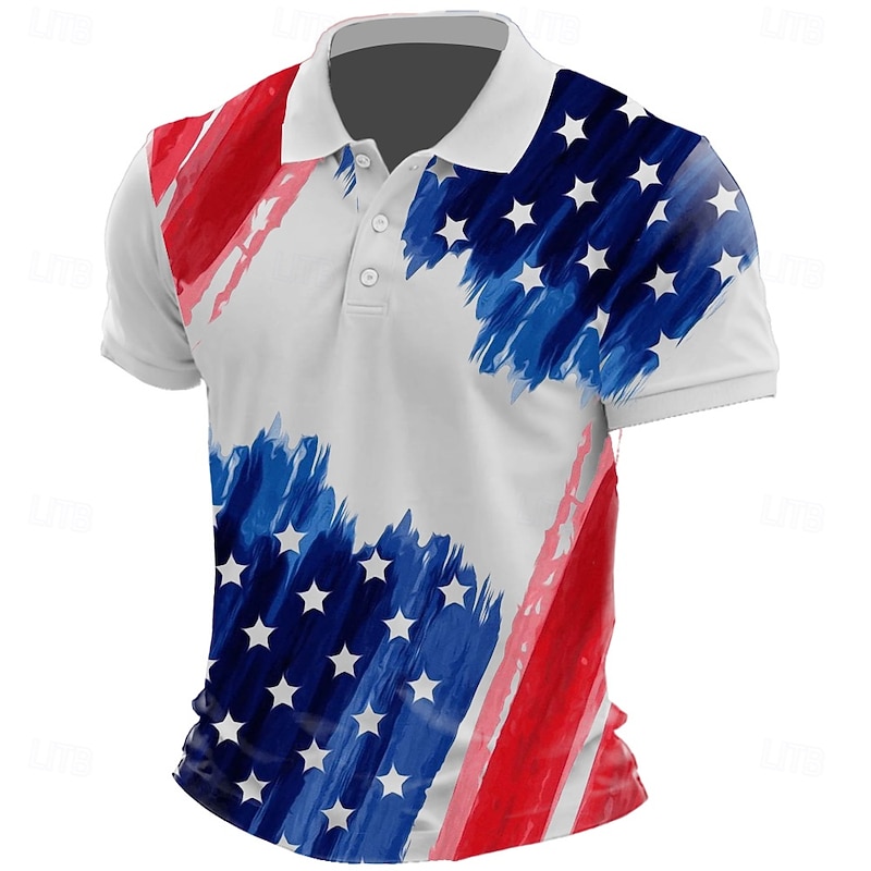 American Independence Day Men's American US Flag Polo Short Sleeve Polo Shirts Collared Shirts Casual Outdoor Daily Wear 3D Print Summer White Green