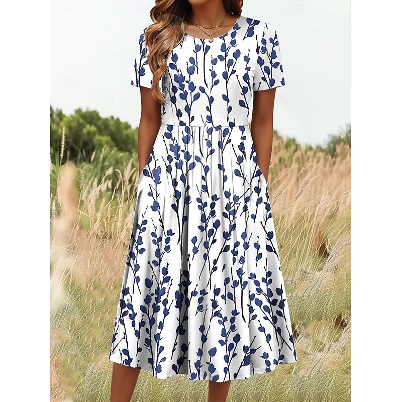 Women's Midi Dress T Shirt Dress Tee Dress A Line Dress Summer Dress Vacation Casual Daily Going out Summer Dress Regular Fit Floral Graphic Half Sleeve Crew Neck White Dark Pink Blue Summer Spring2