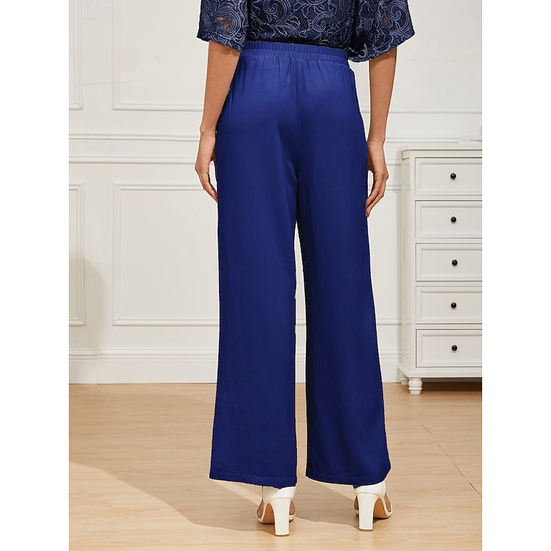 Women's Wide Leg Chinos Basic Full Length High Waist Plain Pocket Elastic Waistband Comfy Soft Comfortable Micro-elastic Formal Wedding Royal Blue Summer Spring Regular Fit3