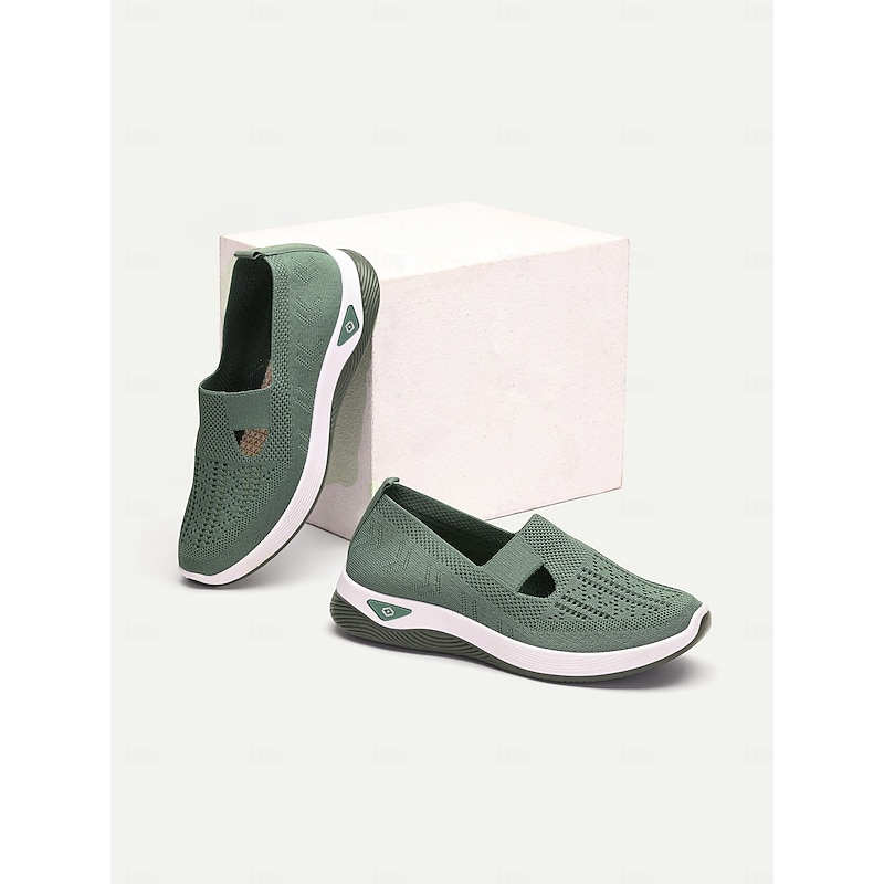 Women's Green Slip-On Athletic Sneakers with Breathable Mesh, Arch Support, Perfect for Walking and Casual Wear3
