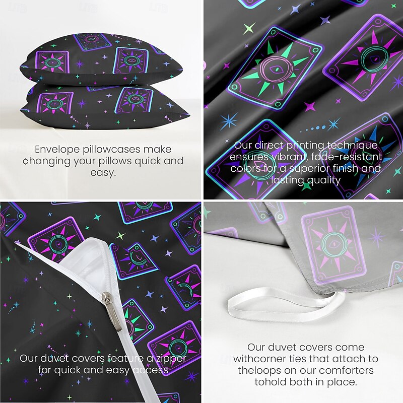 Tarot Card Duvet Cover 100% Cotton Full Size Bedding Set Bed Sets Quilt Cover Soft Lightweight Comforter Cover with 2 Pillowcases for All Season4