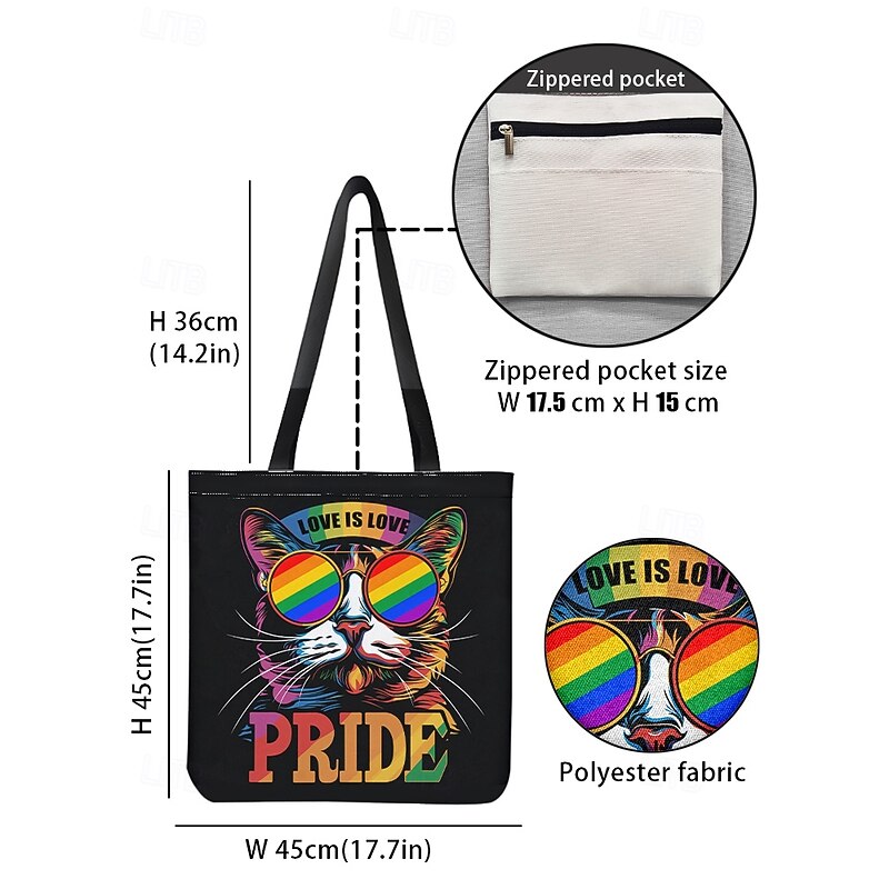 LGBTQ Pride Tote Bag with Rainbow Cat/Heart/Sunflower Print – Love is Love Design, Durable Canvas Shoulder Bag for Women and Men, Perfect for Parades, Festivals and Daily Use4