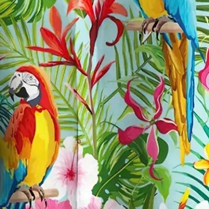 Men's Plants Tropical Flowers Parrot Shirt Summer Hawaiian Shirt Button Up Shirt Short Sleeve Hawaiian Resort Vacation Holiday Beach Wear Summer Spring Turndown 3D Print Collared Shirts Blue2