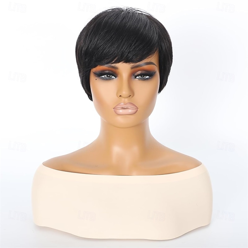 Pixie Cut Wigs for Black Women Short Synthetic Wig with Bangs Short Layered Pixie Wig Natural Black Color2