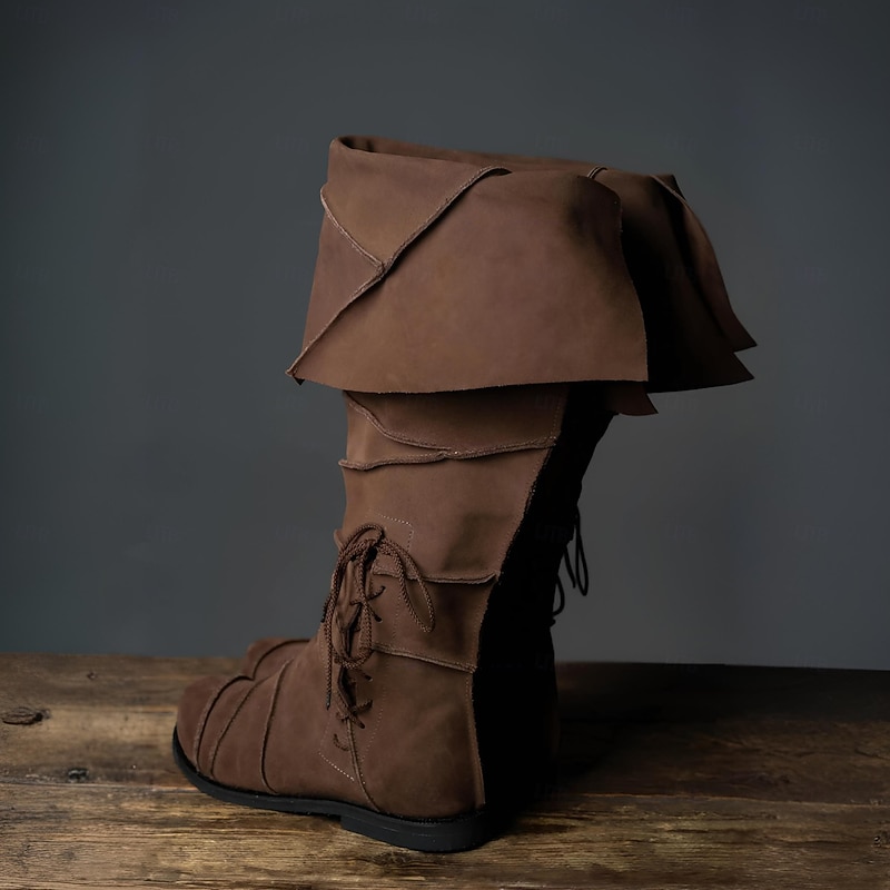 Medieval Renaissance Shoes Knee High Boots Flat Jazz Boots Fancy Dress Men's Celtic Pirate Halloween Masquerade Performance LARP Ren Faire Adults' Shoes2